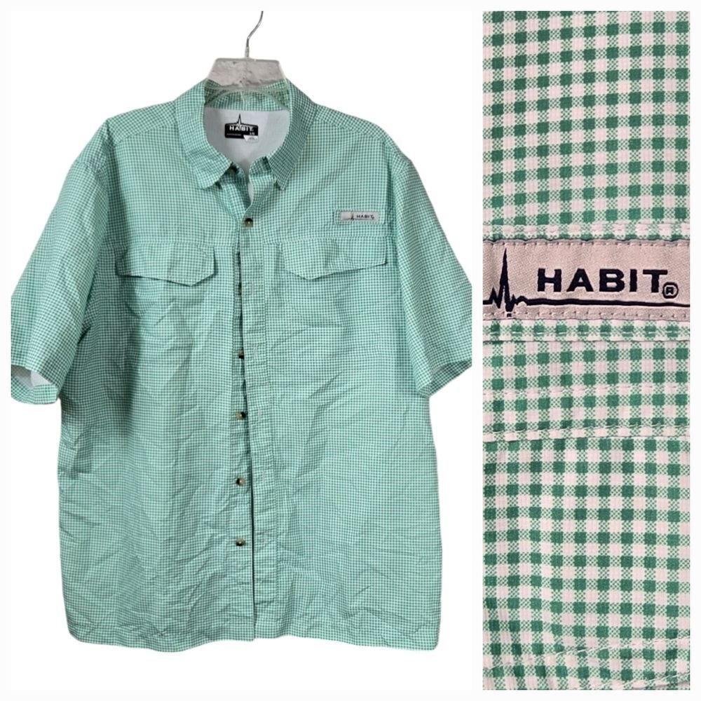 HABIT Men's River Guide Fishing Shirt Blarney Seafarer Check Vented Short Sleeve